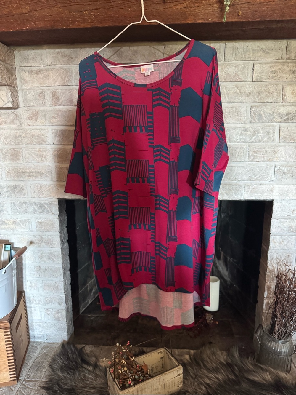 LuLaRoe High-Low Tunic Dress in Magenta and Teal Geometric